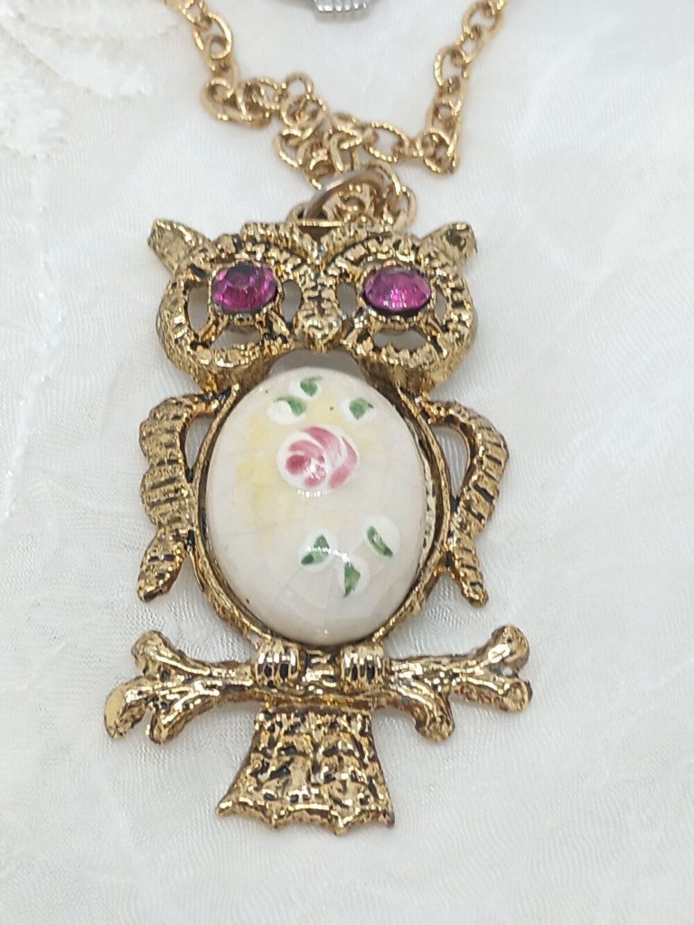 Owl lot~Pink Rhinestone Jelly Belly Necklace,Sarah Cov Ring, Blue Eyed Steel Owl - Picture 5 of 11